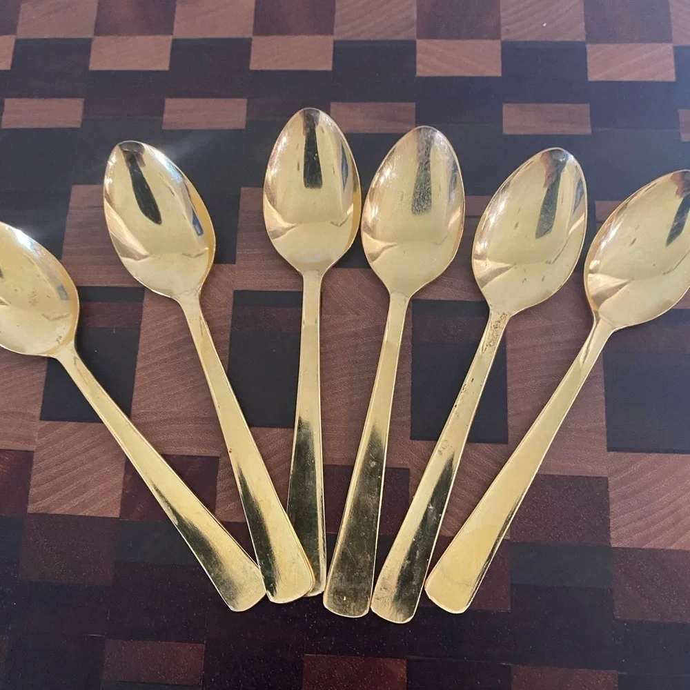 H1 MCM Gold Flower Garden Gold Electroplated Stainless Steel (6) 4.5” Spoons